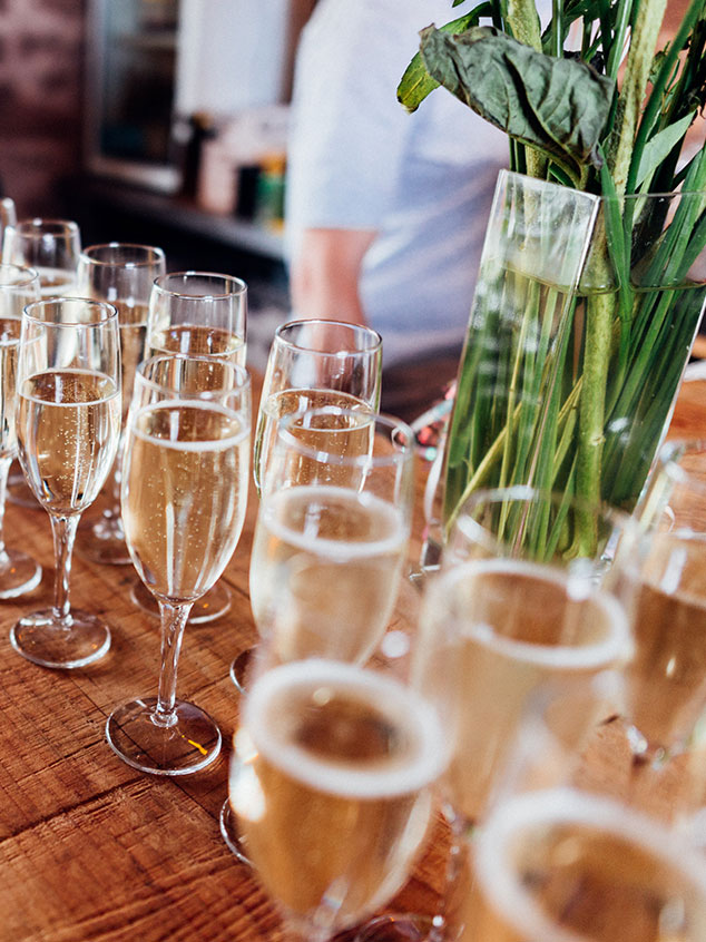 Champagne glasses on the bar